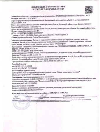 Котел Роза Ветров 2,2л.крышка без ручек